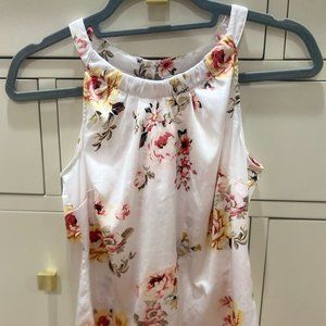 White House Black Market Floral Blouse - White w/ Pink/Yellow Roses Size XXS